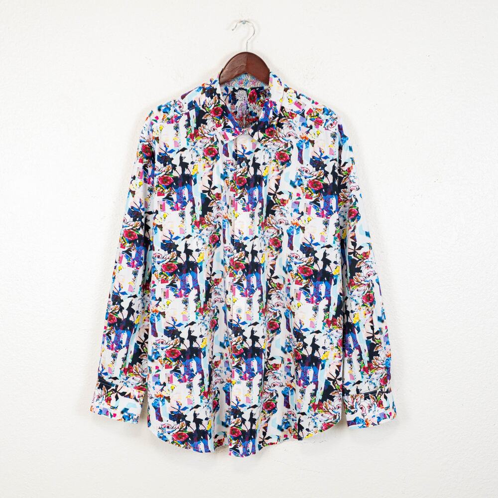 Robert Graham Abstract Floral Print Shirt Contrast cuffs size 2XL